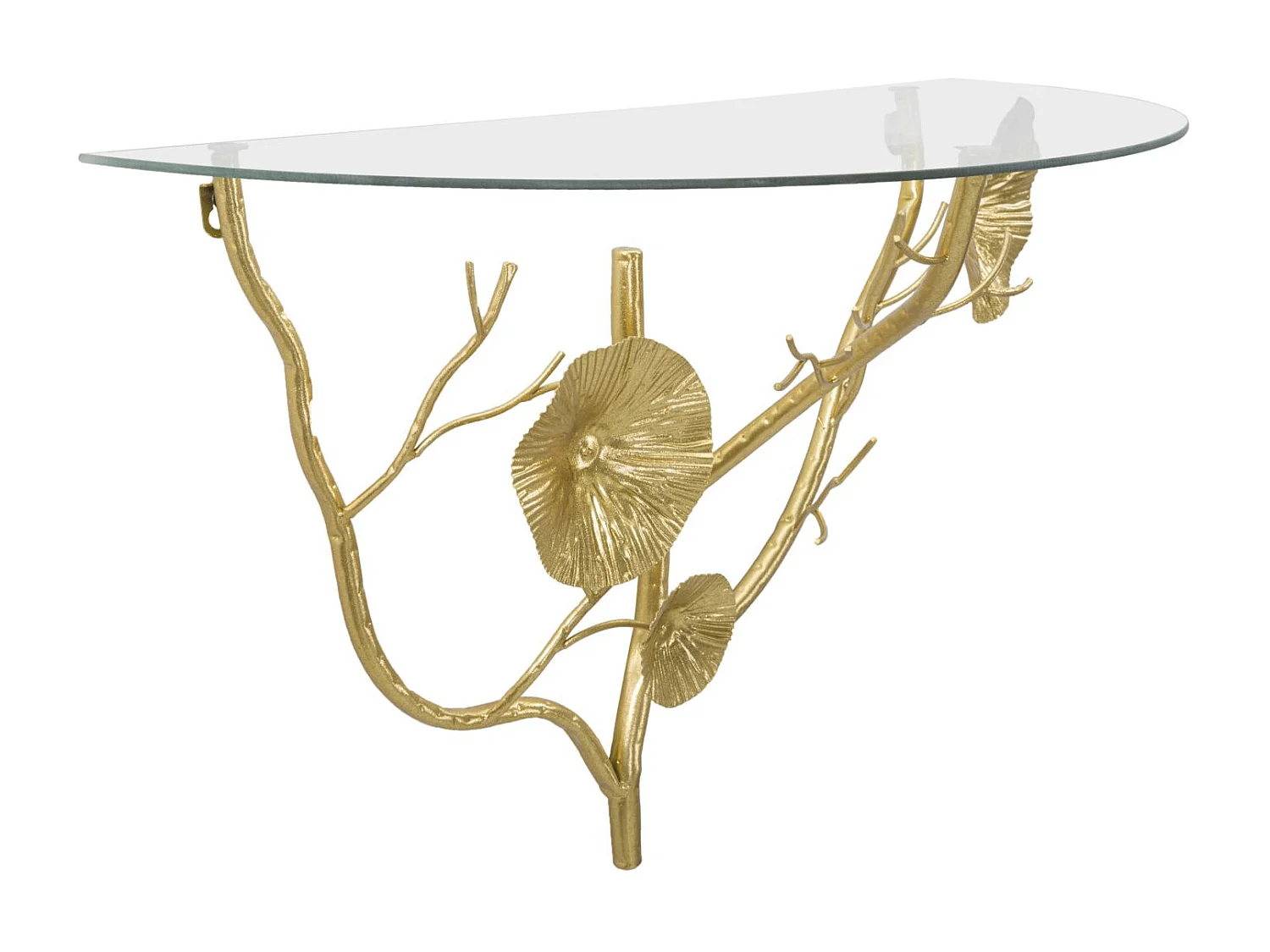 Wandregal aus goldfarbenem Metall mit Glasablage Tisty