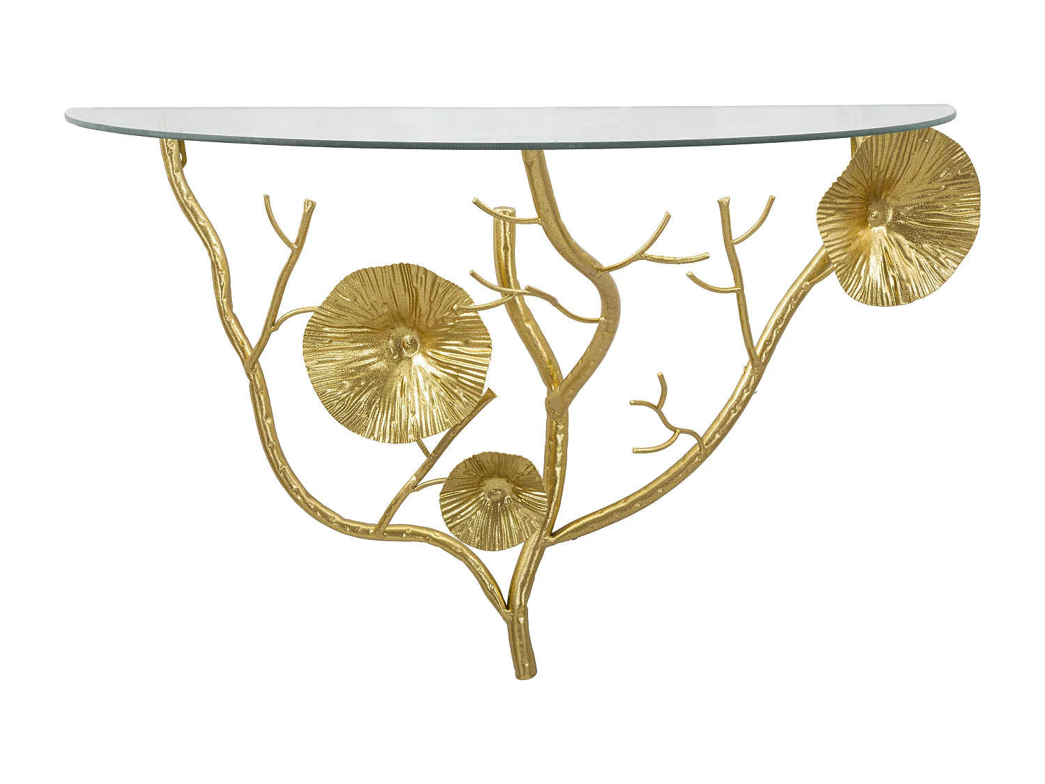 Wandregal aus goldfarbenem Metall mit Glasablage Tisty