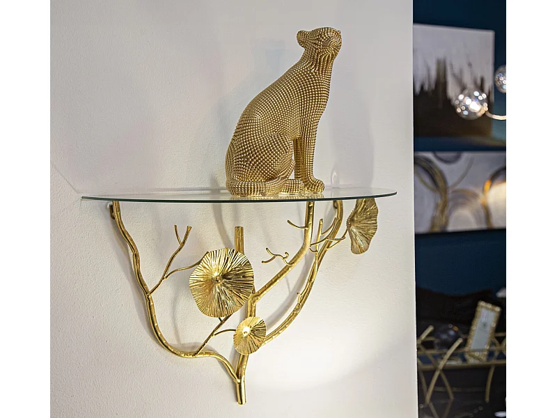 Comodino sospeso in metallo dorato e piano in vetro cm 60x30x40