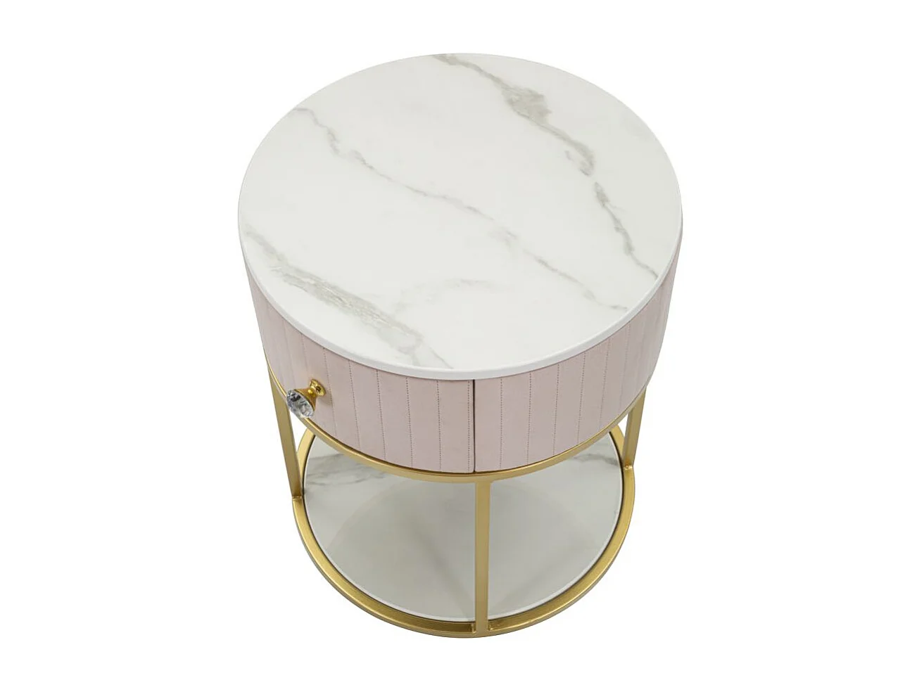 Table de Chevet Effet Marbre "Montpellier" 48 cm Rose & Or