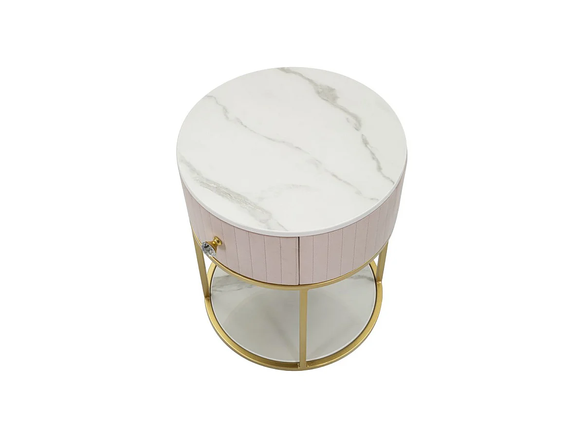 Table de Chevet Effet Marbre "Montpellier" 48 cm Rose & Or