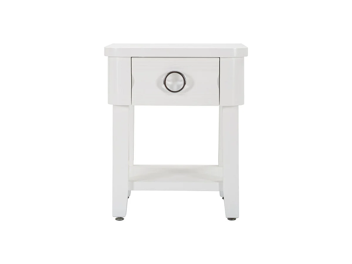 Shine Nachttisch aus weißem Holz, 45 x 40 x 54 cm – Nachttisch mit Schublade und Ablage – Modernes Design – Tannenholz und MDF
