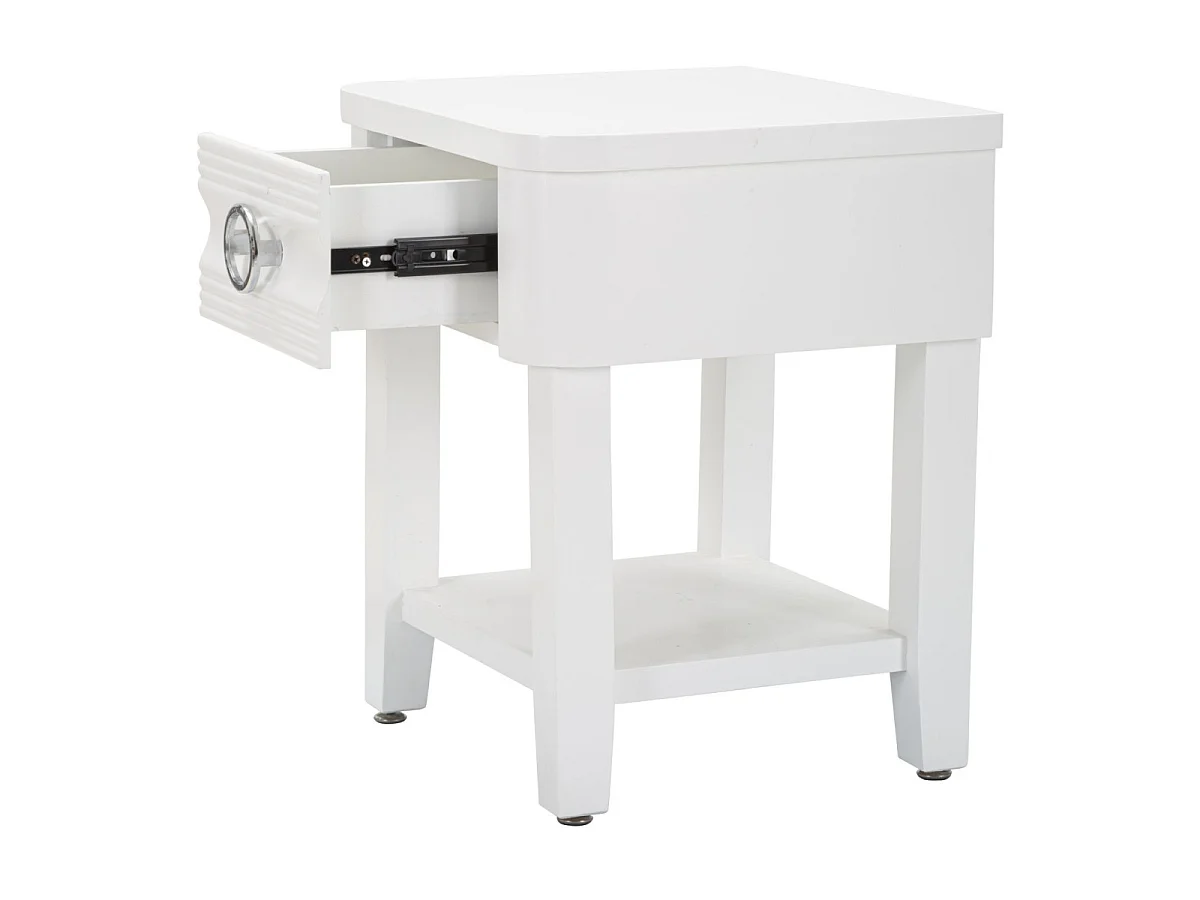 Shine Nachttisch aus weißem Holz, 45 x 40 x 54 cm – Nachttisch mit Schublade und Ablage – Modernes Design – Tannenholz und MDF