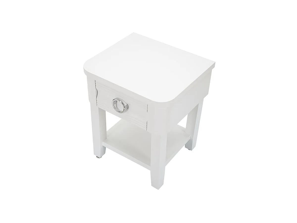 Shine Nachttisch aus weißem Holz, 45 x 40 x 54 cm – Nachttisch mit Schublade und Ablage – Modernes Design – Tannenholz und MDF