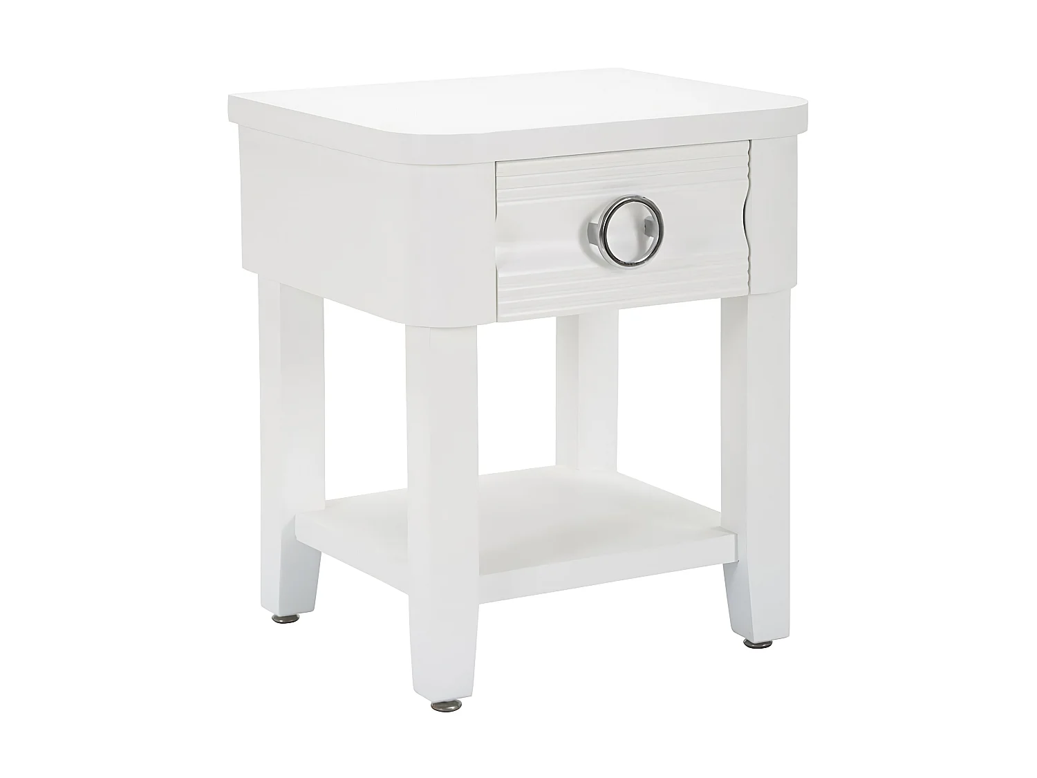Shine Nachttisch aus weißem Holz, 45 x 40 x 54 cm – Nachttisch mit Schublade und Ablage – Modernes Design – Tannenholz und MDF