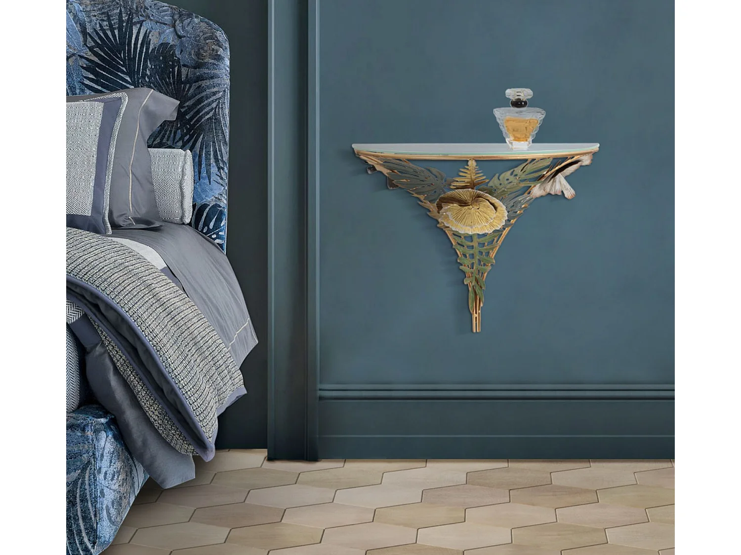 Comodino sospeso in metallo multicolore con foglie cm 44,5x24,5x34,5