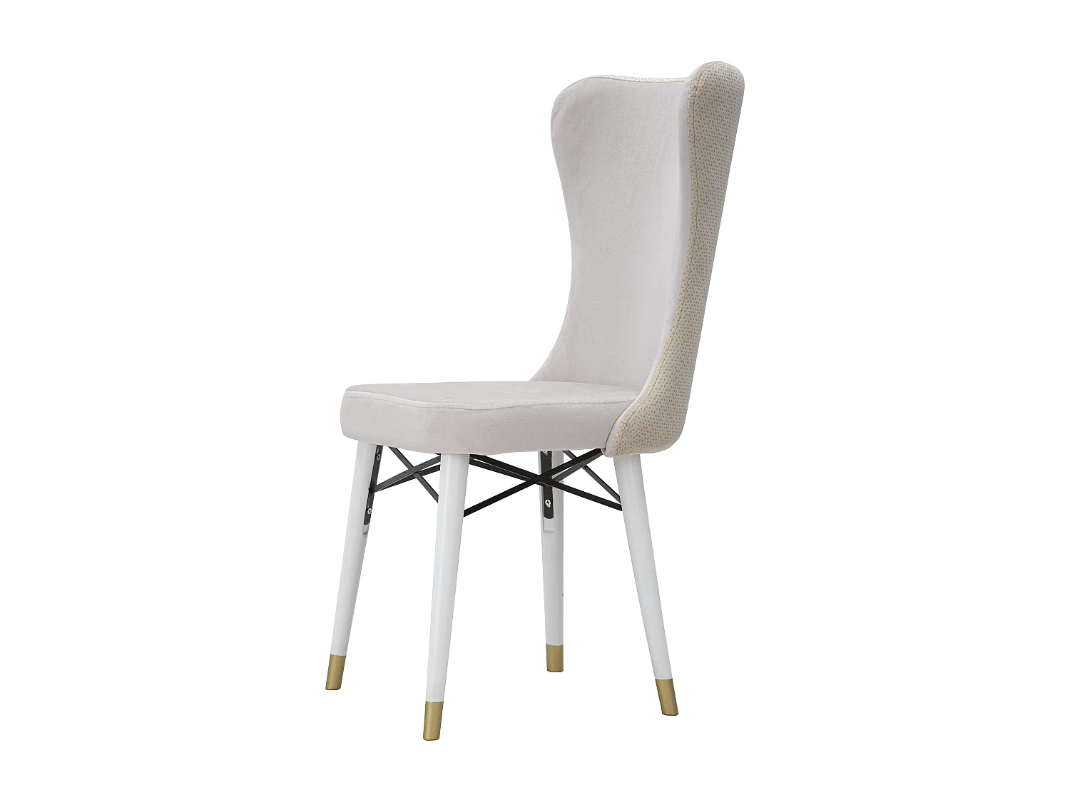 Set di 2 sedie in tessuto beige con gambe bianche e dorate cm 40x65x99