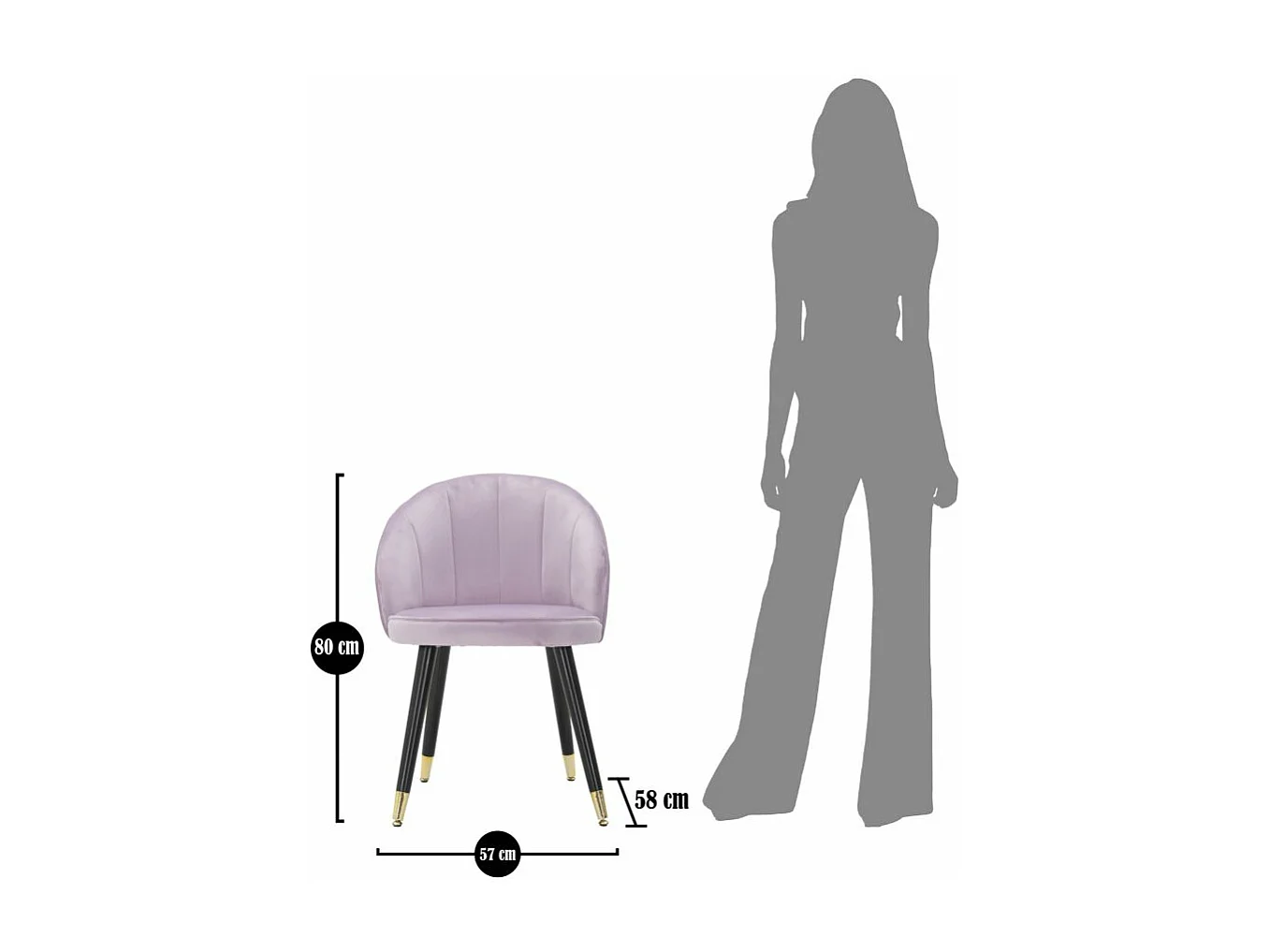 Chaise en tissu rose avec dossier et pieds en bois noir 57x58x80 cm