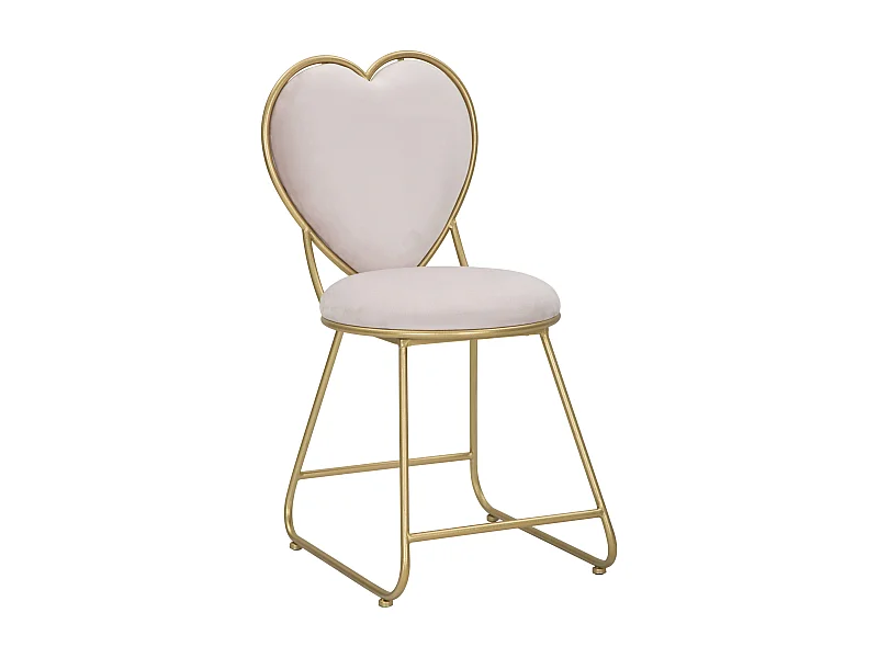 Sedia cuore in metallo e tessuto dorata e rosa cm 37x47x80