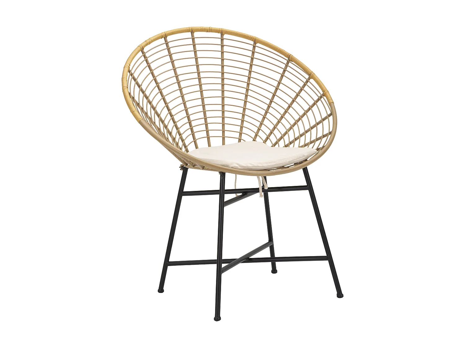 Metall- und Rattanstuhl mit weißem Kissen Boho-Chic Panama