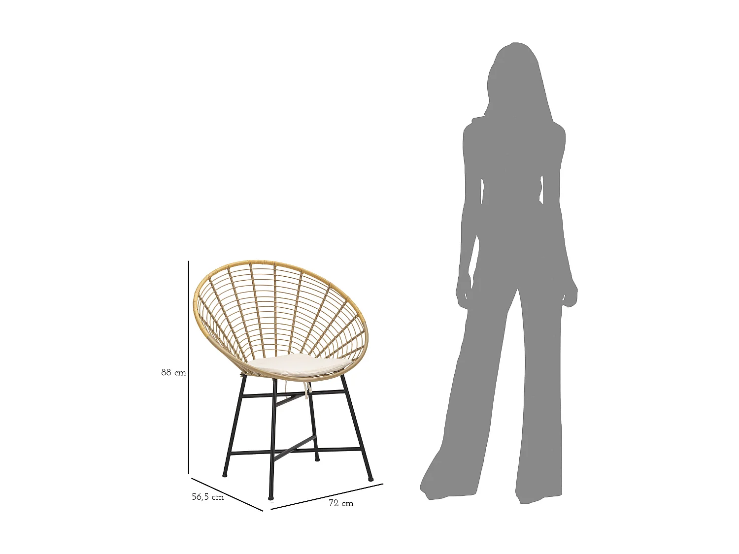 Metall- und Rattanstuhl mit weißem Kissen Boho-Chic Panama