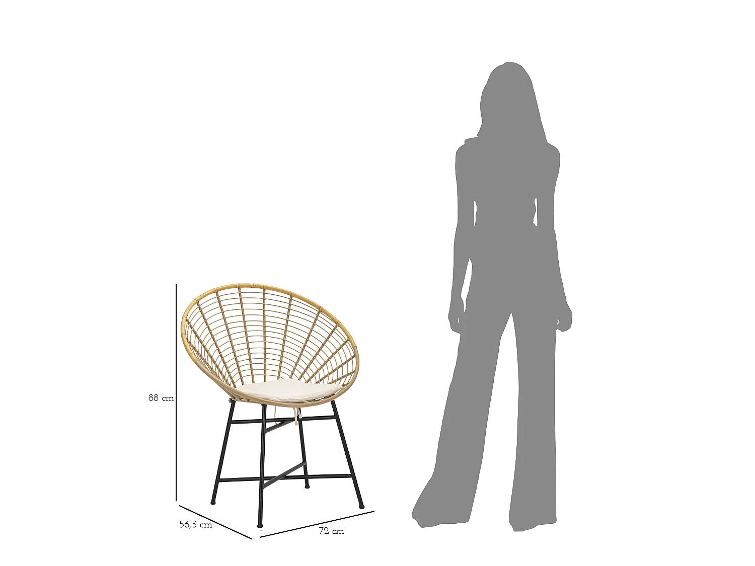 Chaise Design en Métal "Panama" 88cm Naturel