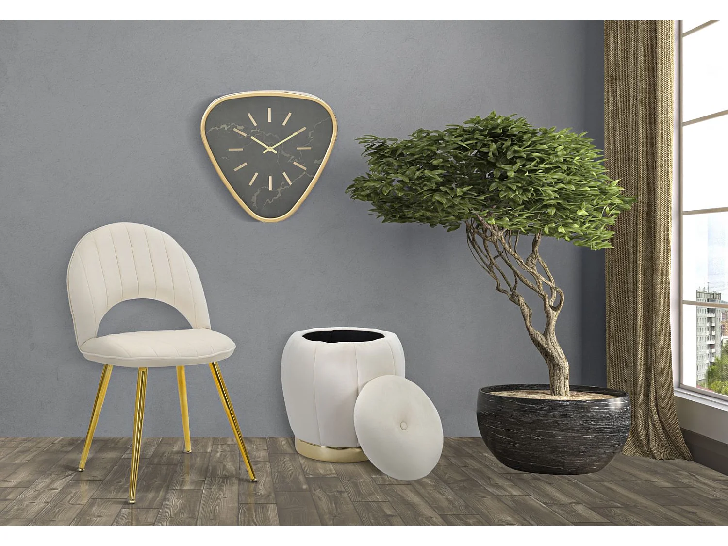 Lot de 2 chaises en tissu beige avec dossier inclinable cm 52x48x78