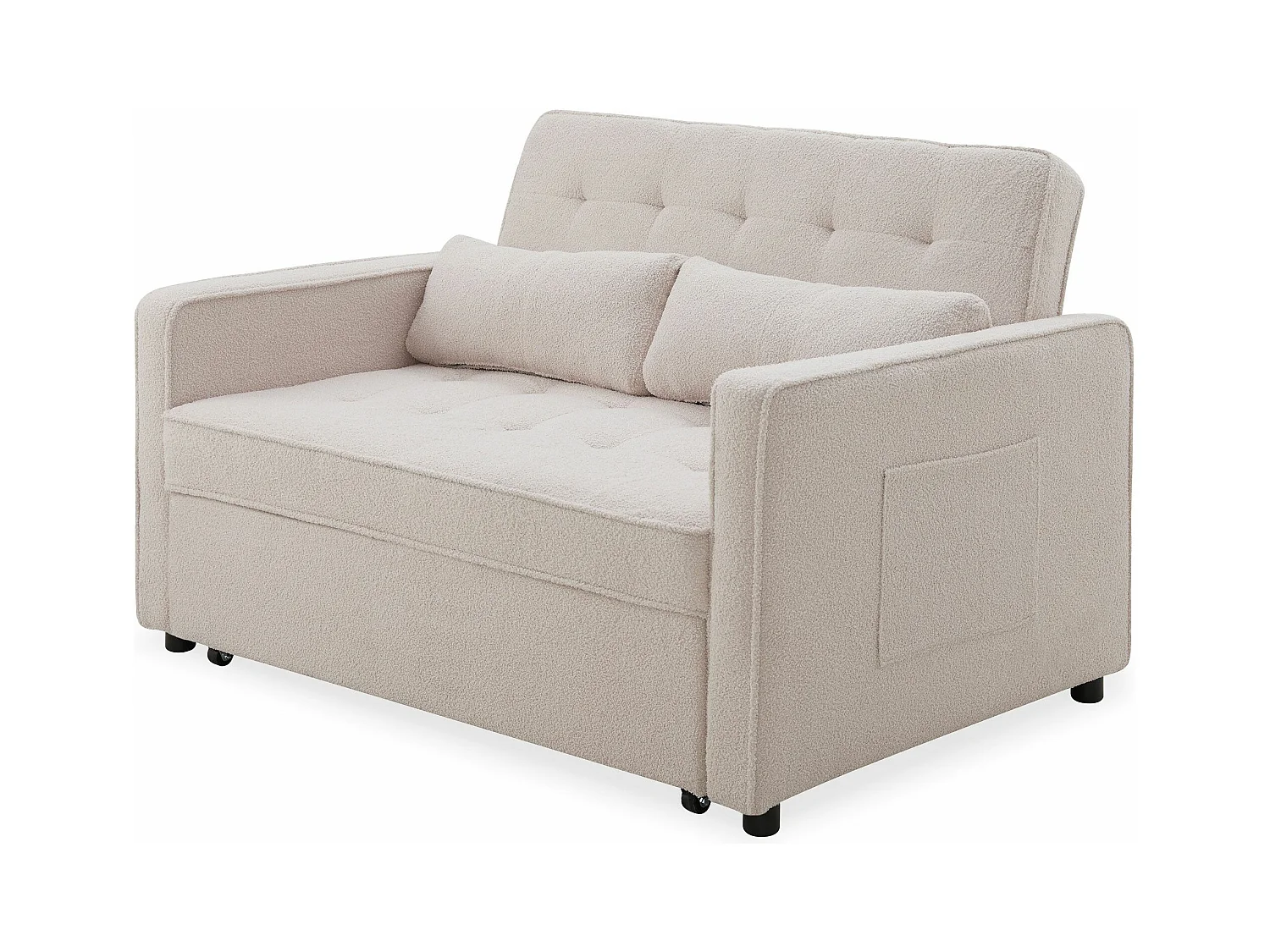 Canapé convertible 2 places Komaria Tissu bouclette Crème