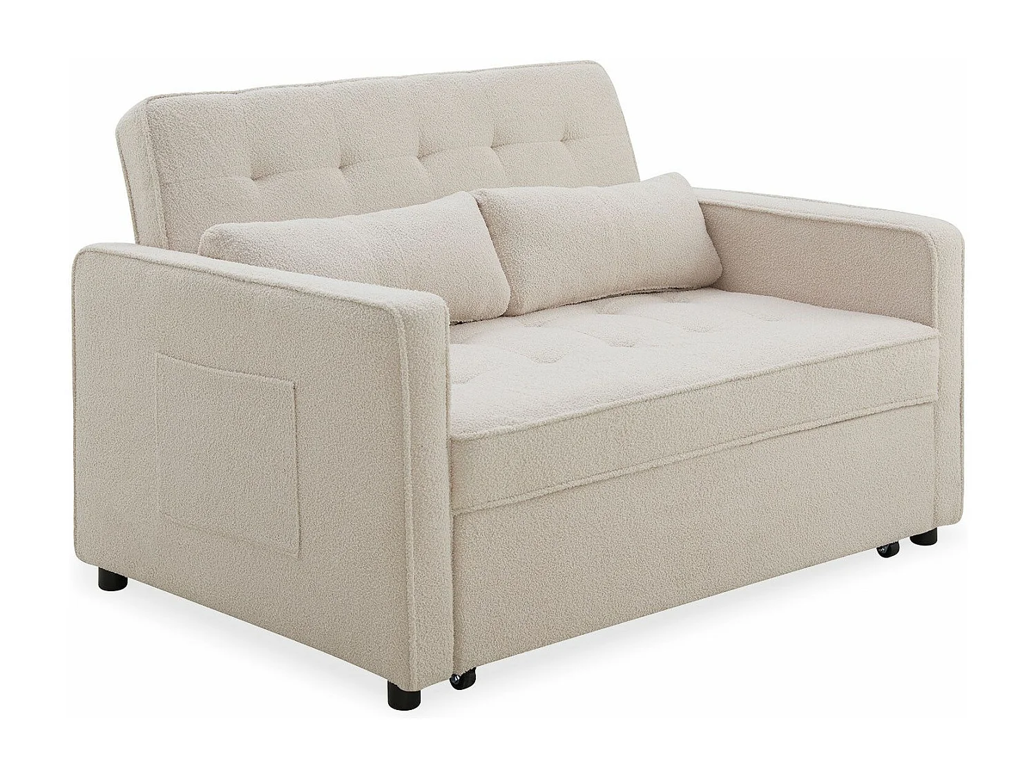 Canapé convertible 2 places Komaria Tissu bouclette Crème