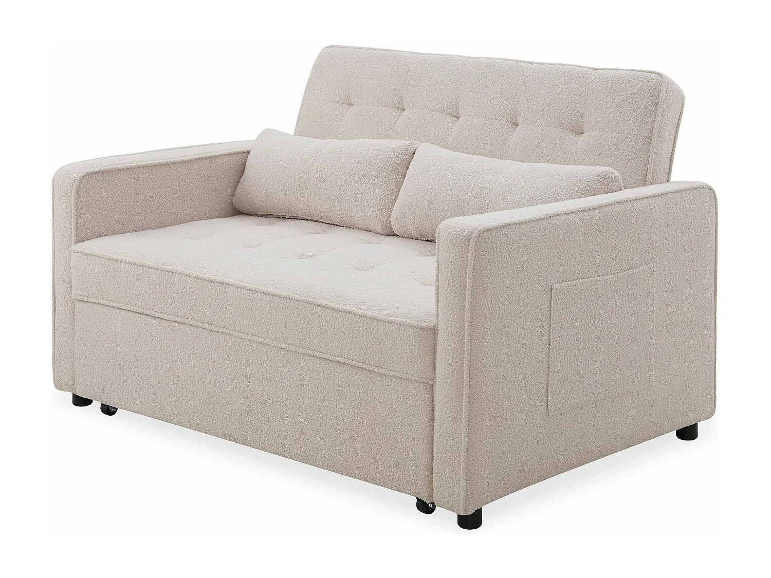 Canapé convertible 2 places Komaria Tissu bouclette Crème