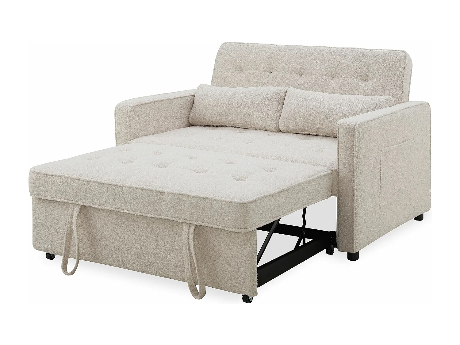 Canapé convertible 2 places Komaria Tissu bouclette Crème