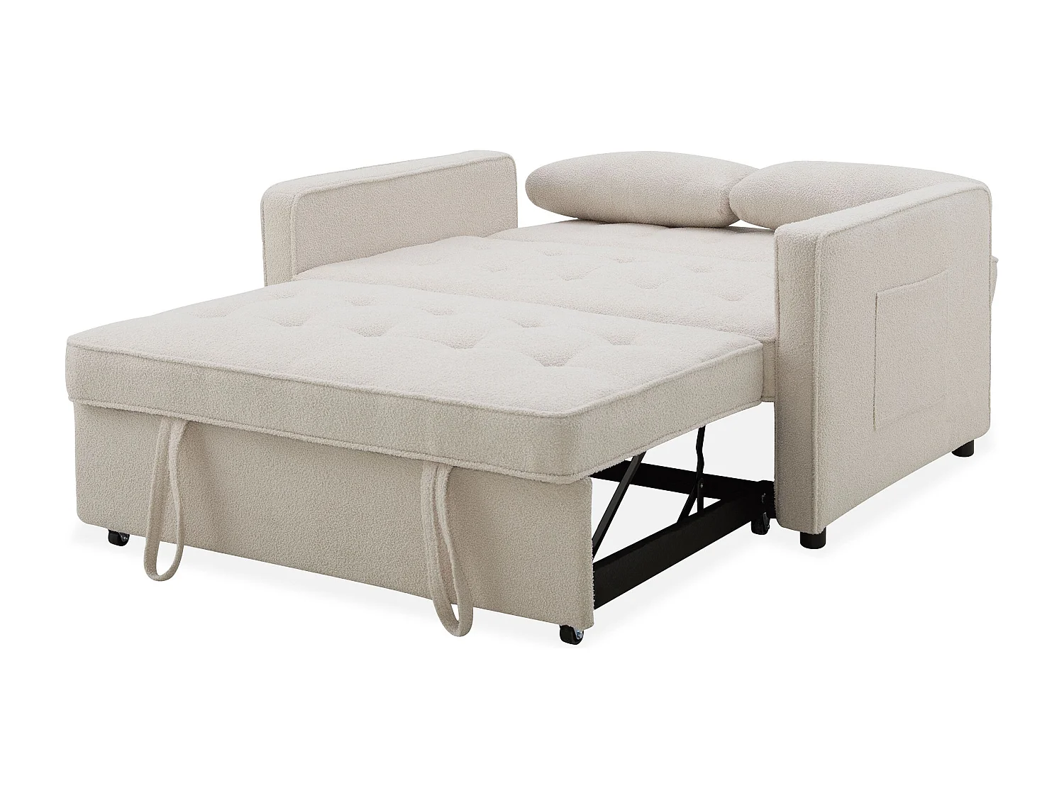 Canapé convertible 2 places Komaria Tissu bouclette Crème