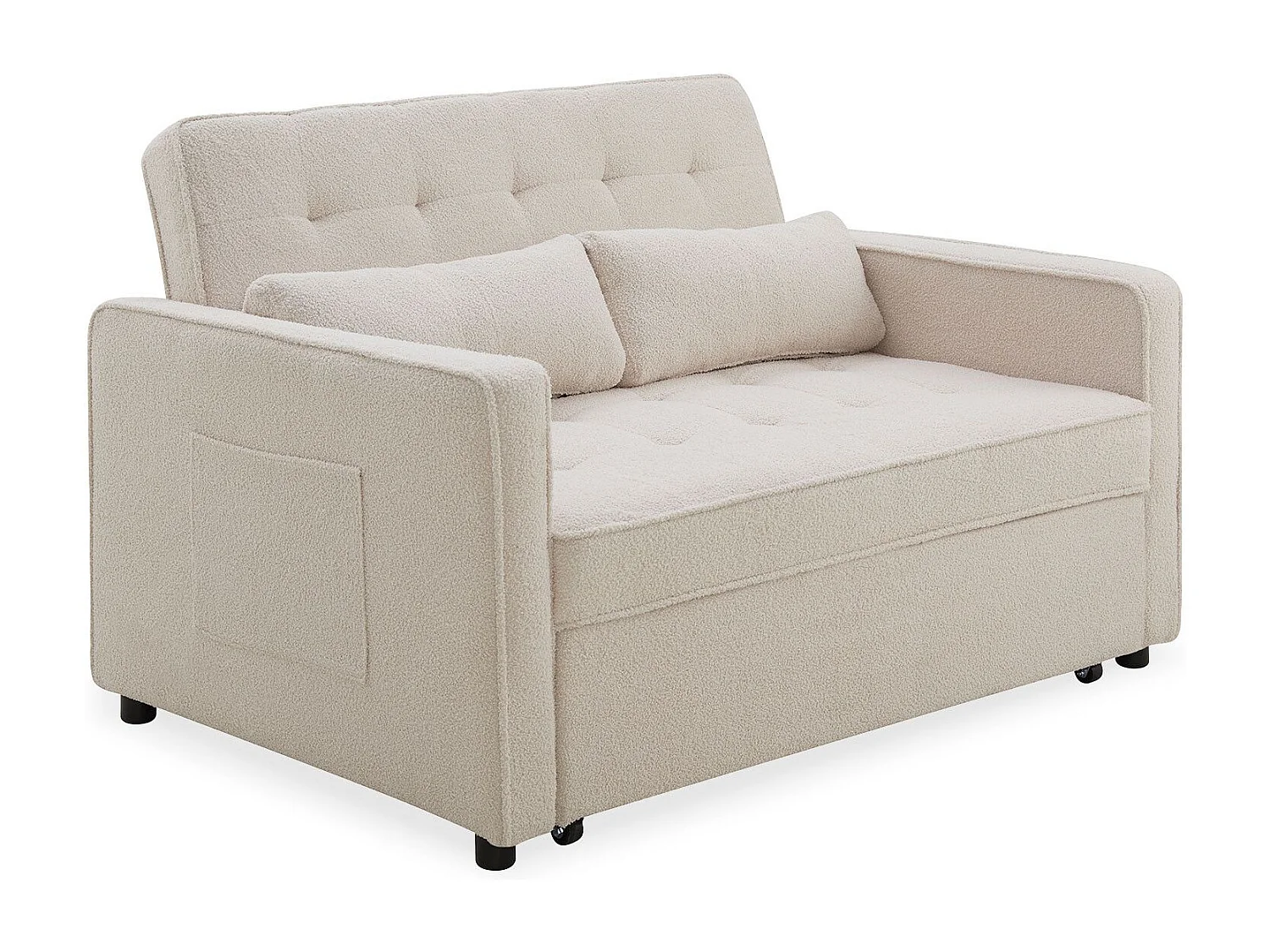Canapé convertible 2 places Komaria Tissu bouclette Crème