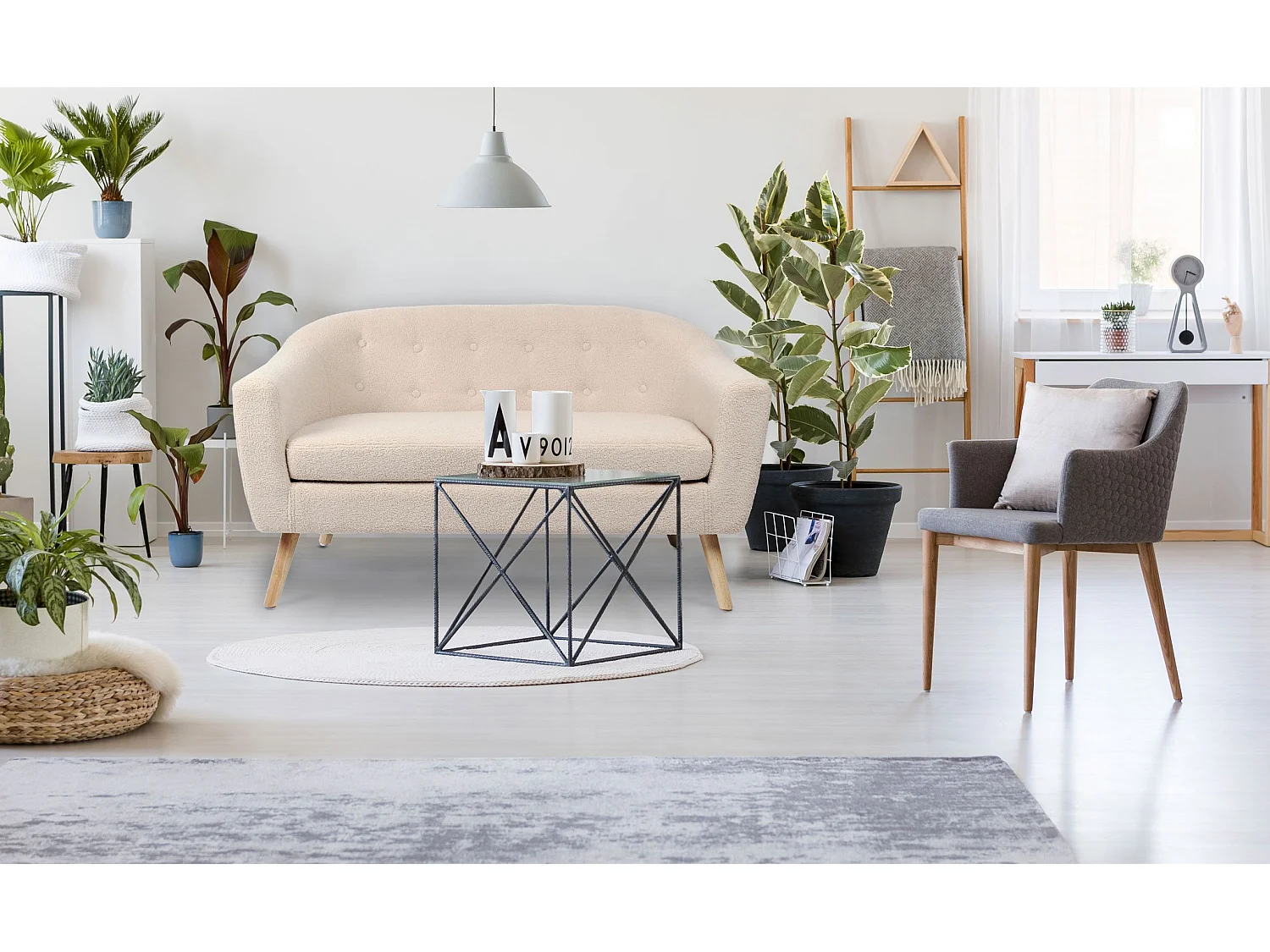 Canapé 2 places style scandinave Savoy Tissu Bouclette Beige