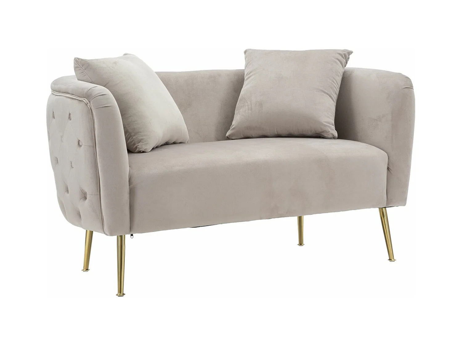 Divanetto in tessuto grigio con gambe dorate cm 127x74x71