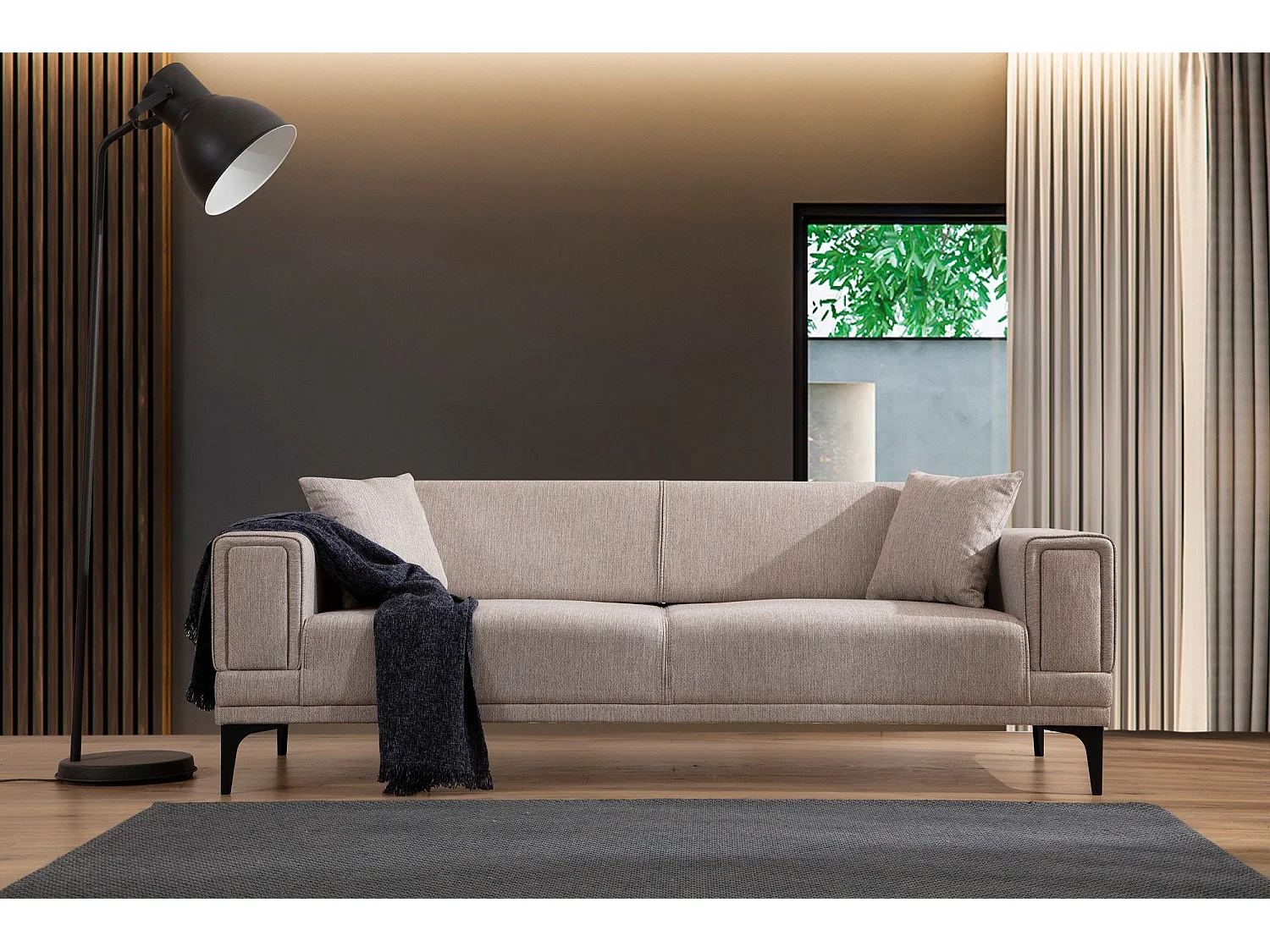 Canapé 3 places convertible Vertice Tissu toile Taupe