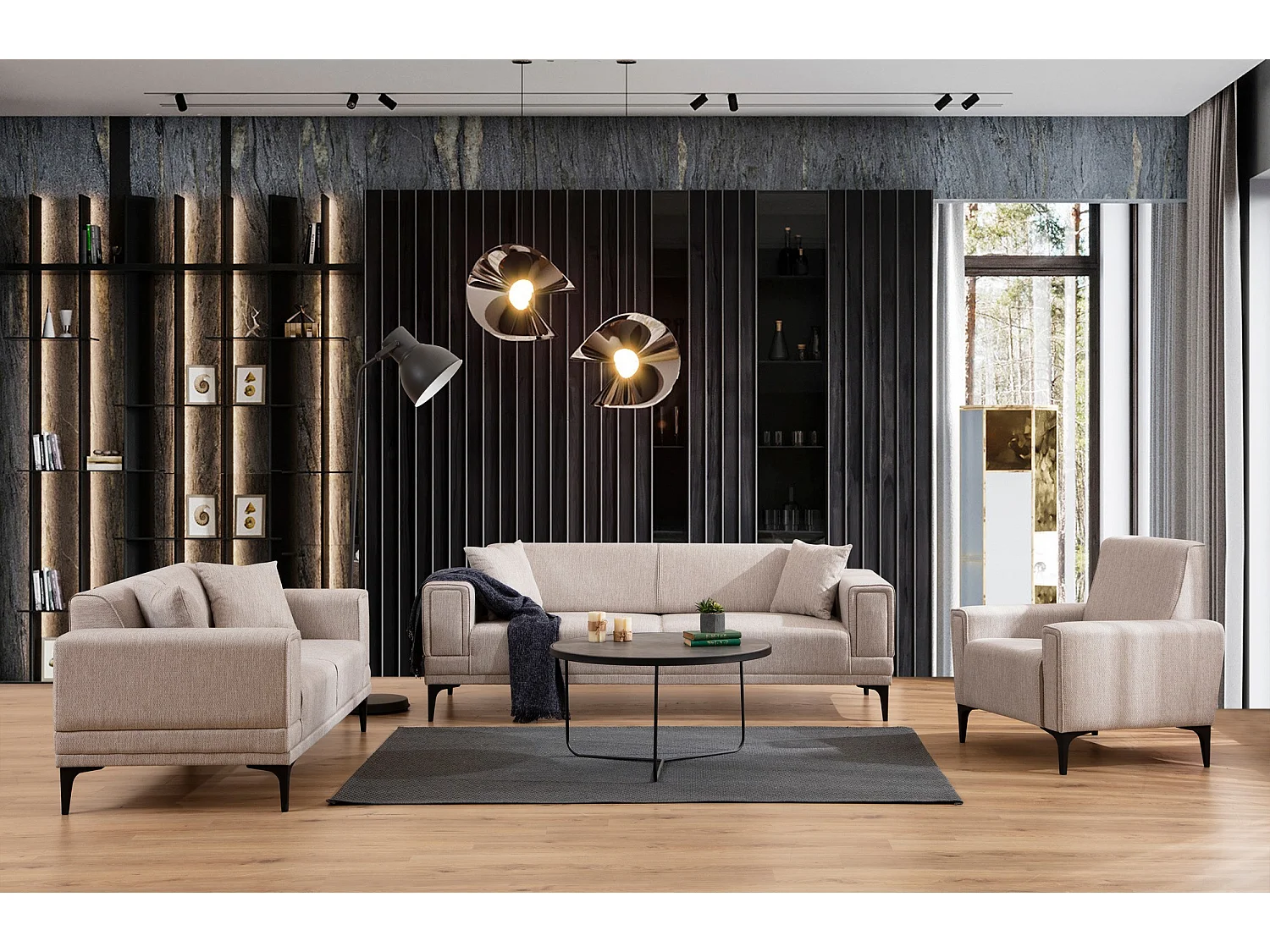 Canapé 3 places convertible Vertice Tissu toile Taupe