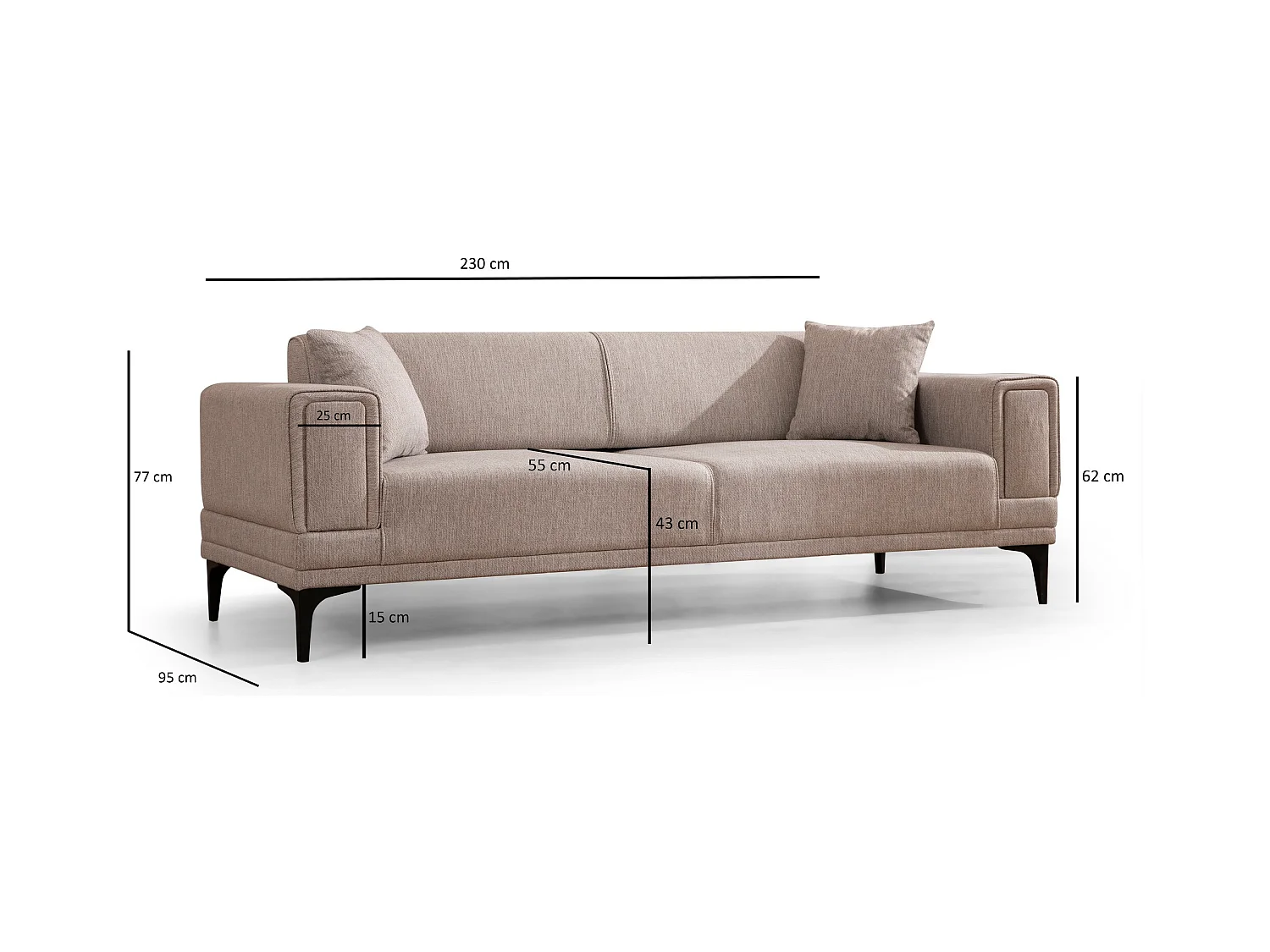 Canapé 3 places convertible Vertice Tissu toile Taupe