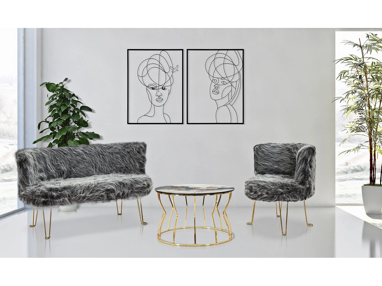 Canapé 2 Places Imitation Fourrure "Yéti" 134cm Gris