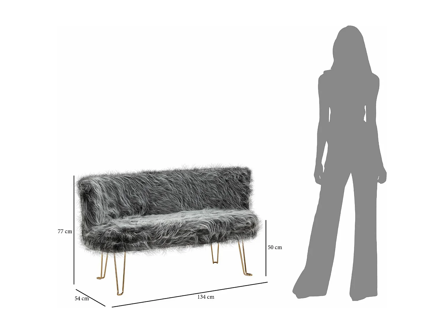 Canapé 2 Places Imitation Fourrure "Yéti" 134cm Gris