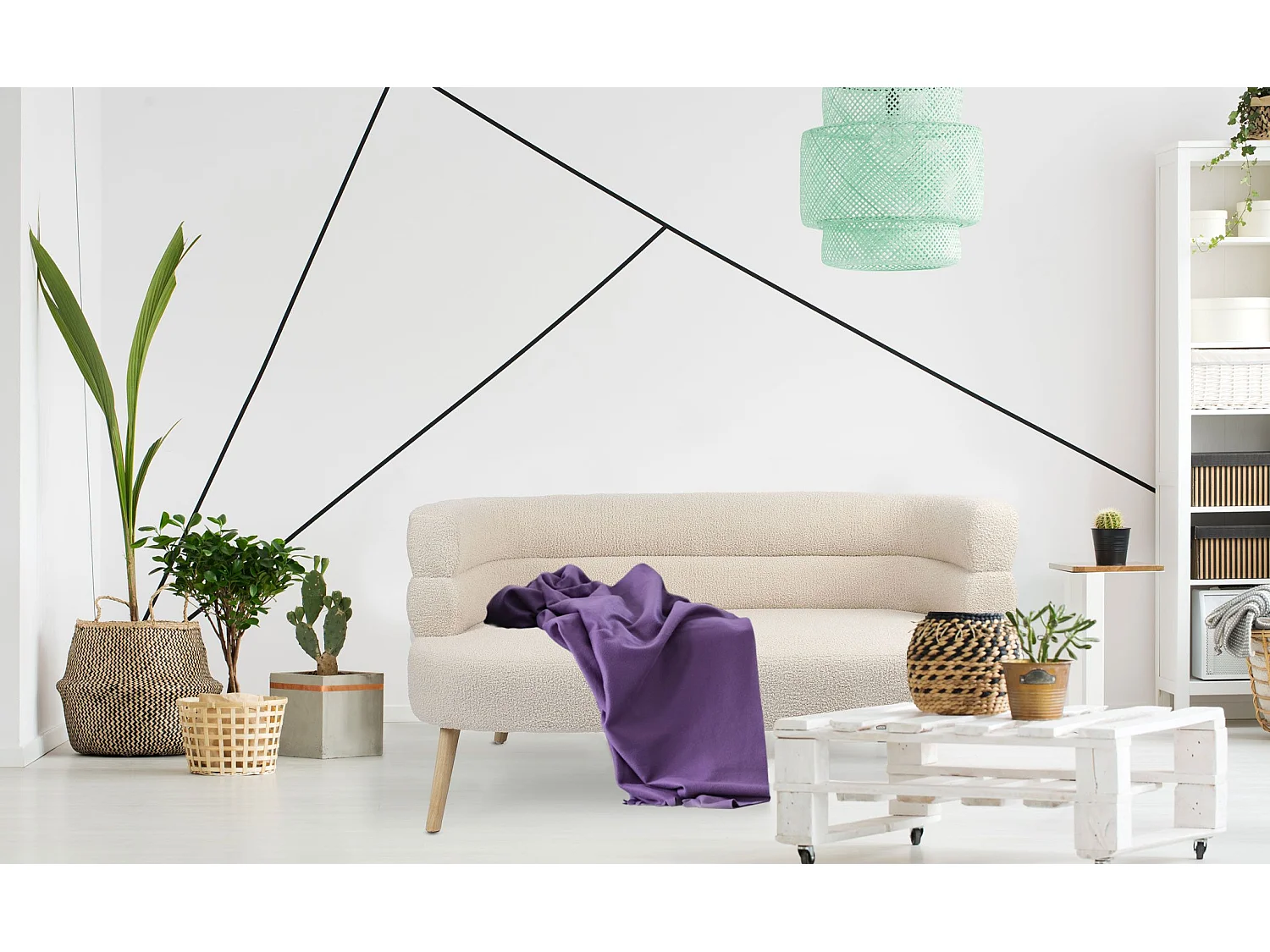 Divano scandinavo a 2 posti Riviani arrotondato Tessuto bouclette beige