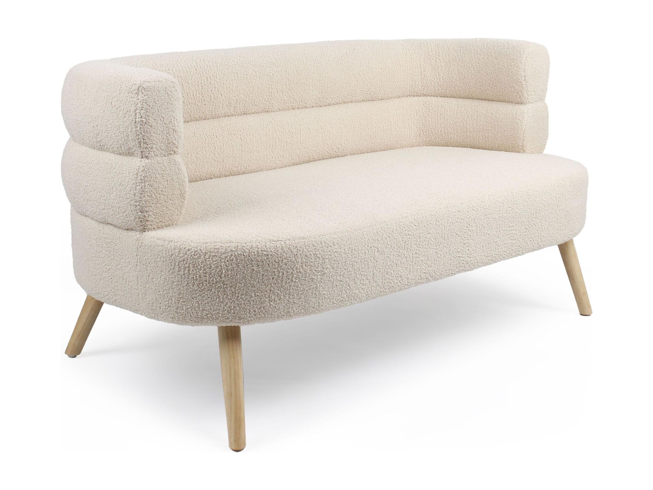 Divano Scandinavo A Posti Riviani Arrotondato Tessuto Bouclette Beige