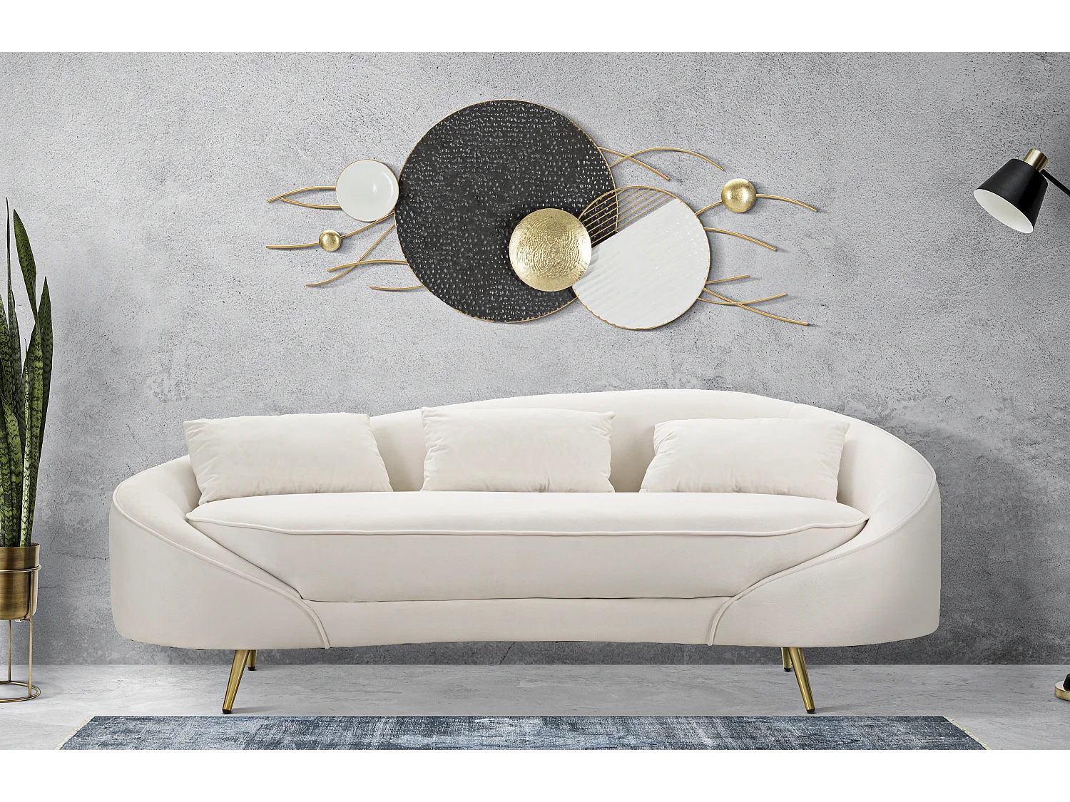 Canapé 3 Places en Tissu "Oslo" 185cm Crème