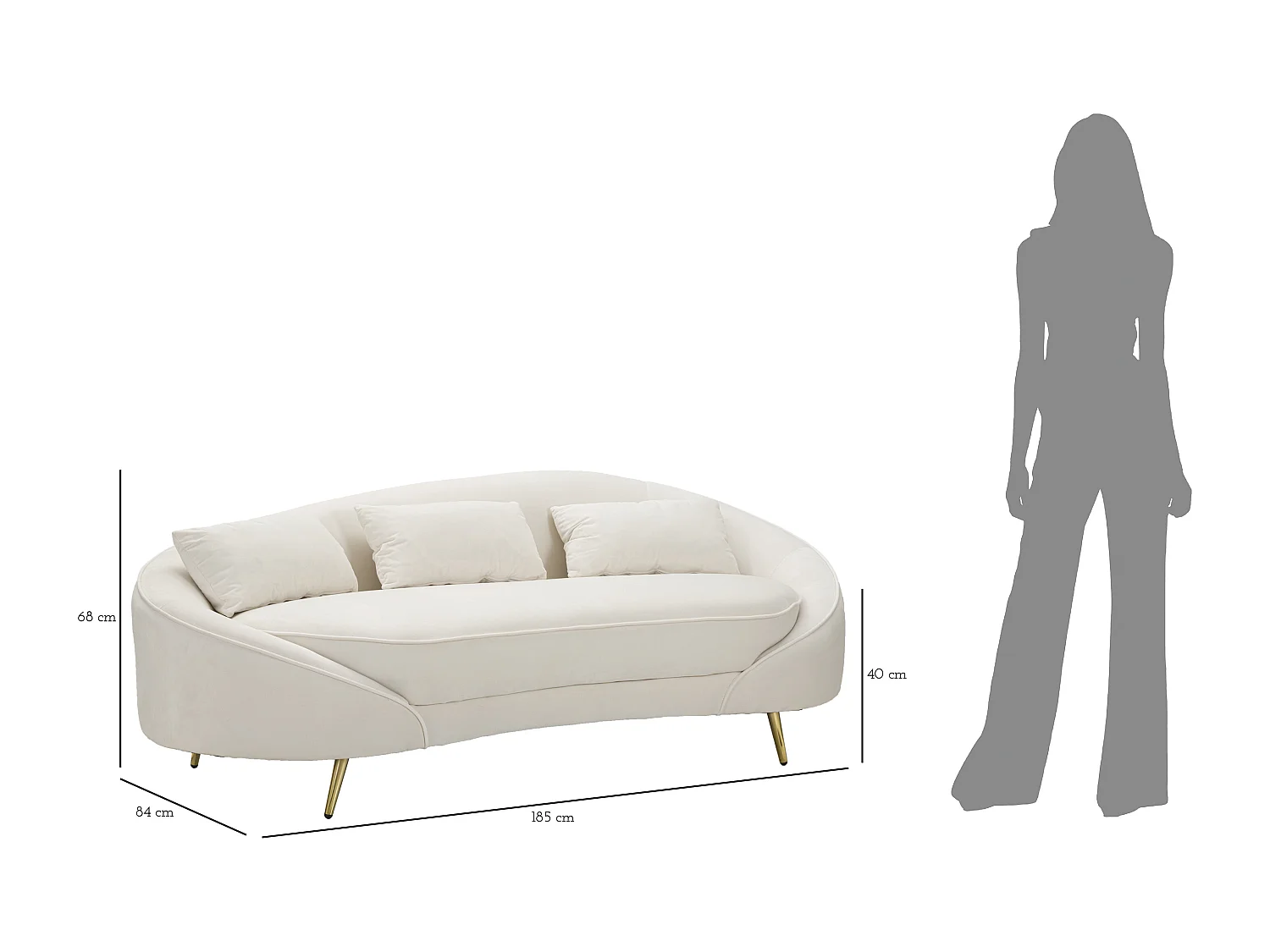 Canapé 3 Places en Tissu "Oslo" 185cm Crème