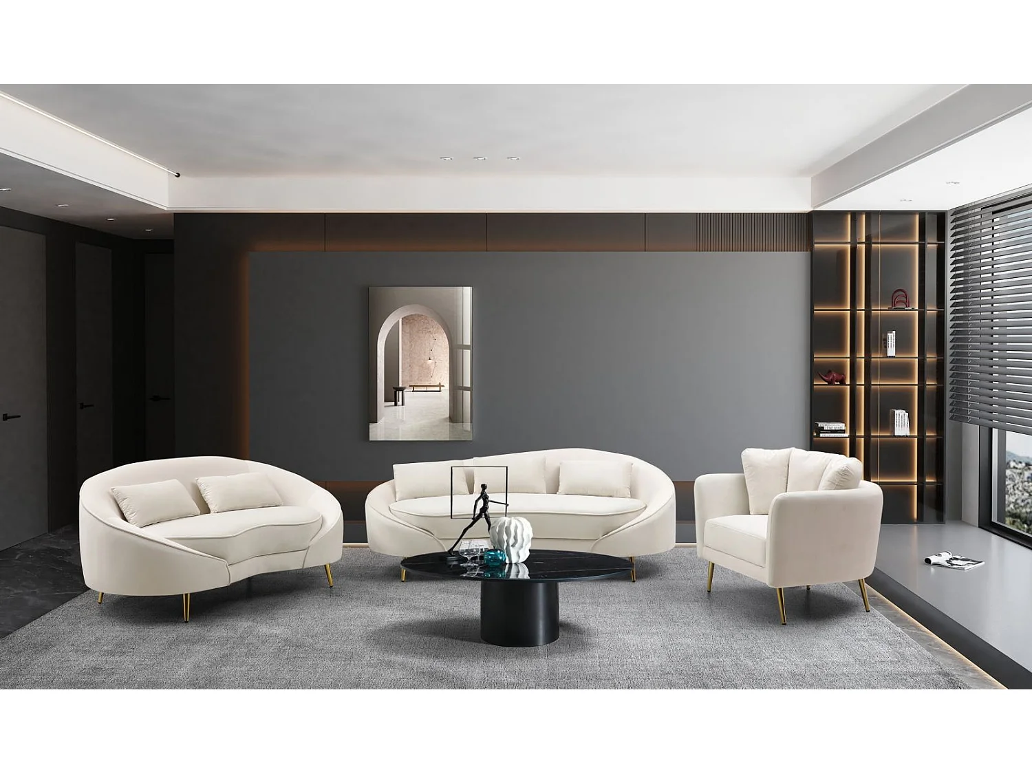3-zitsbank in beige stof, 185x84x68 cm