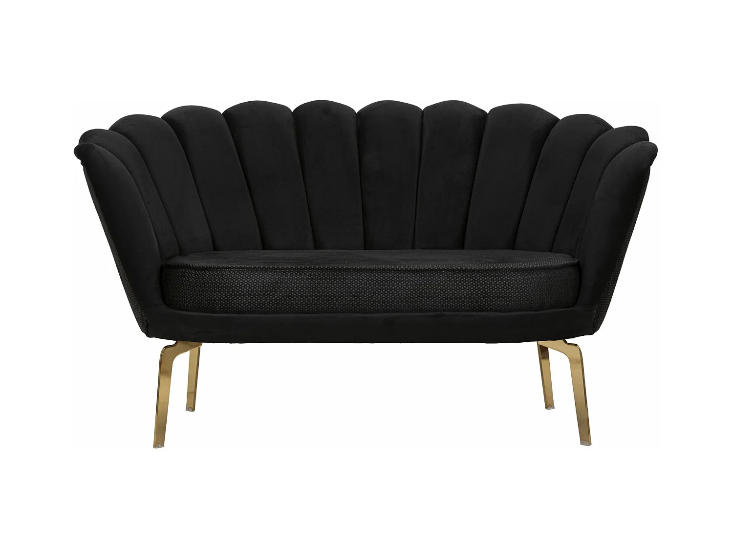 Divano in tessuto nero con gambe dorate cm 136x76x78