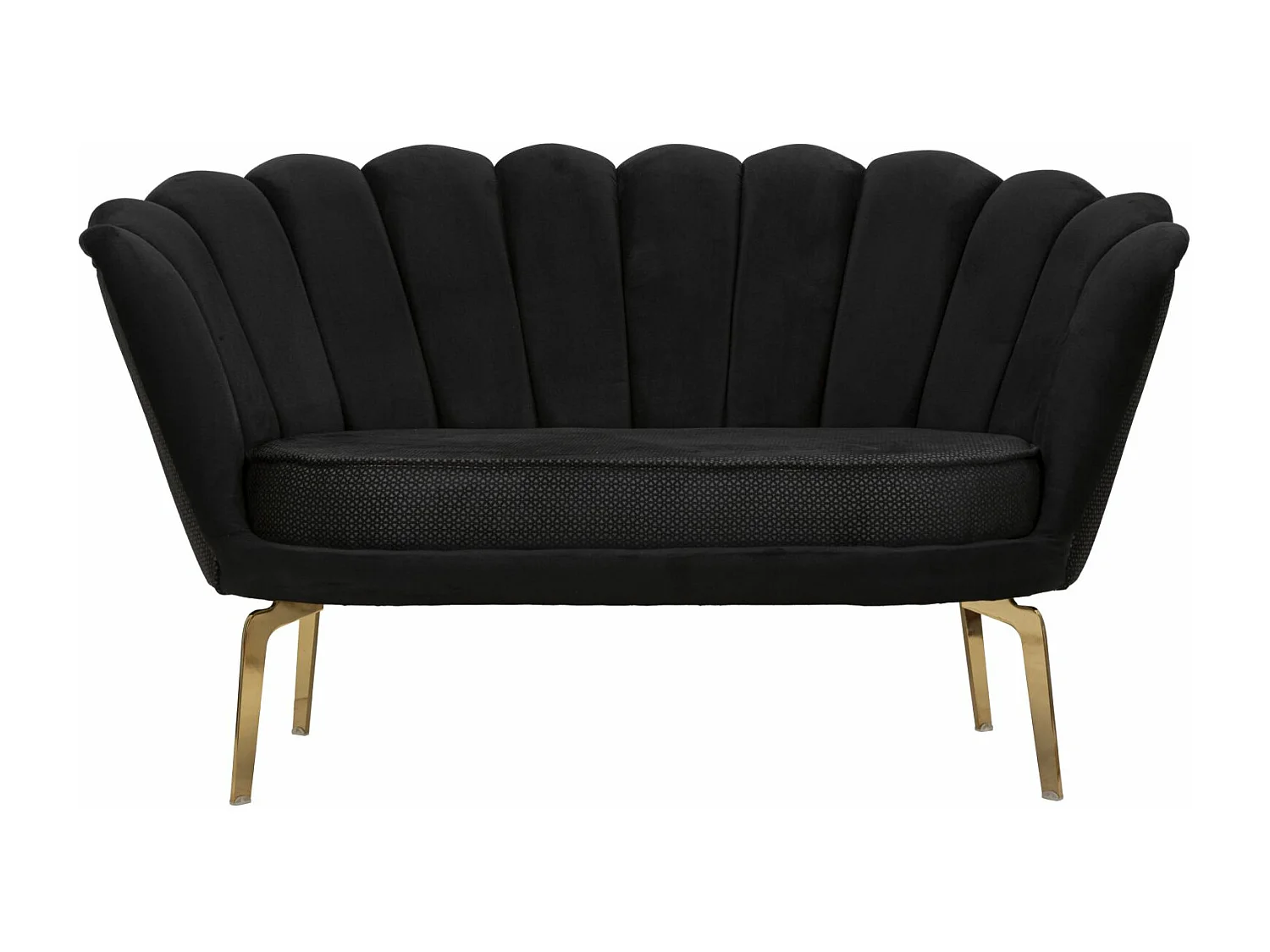 Canapé en tissu noir avec pieds dorés cm 136x76x78