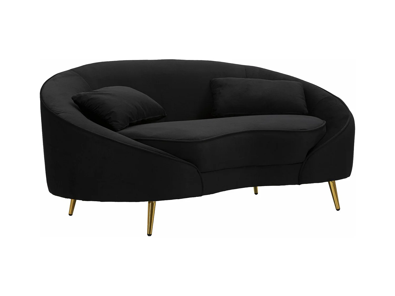 Divano in poliestere nero e gambe in metallo dorato cm 148X84X68