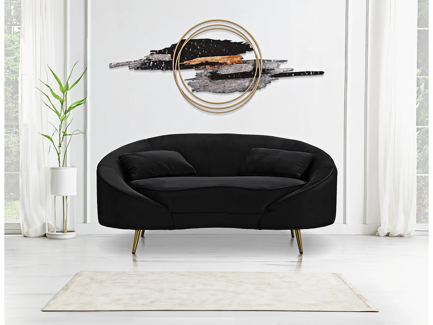 Canapé 2 Places en Tissu "Oslo" 148cm Noir