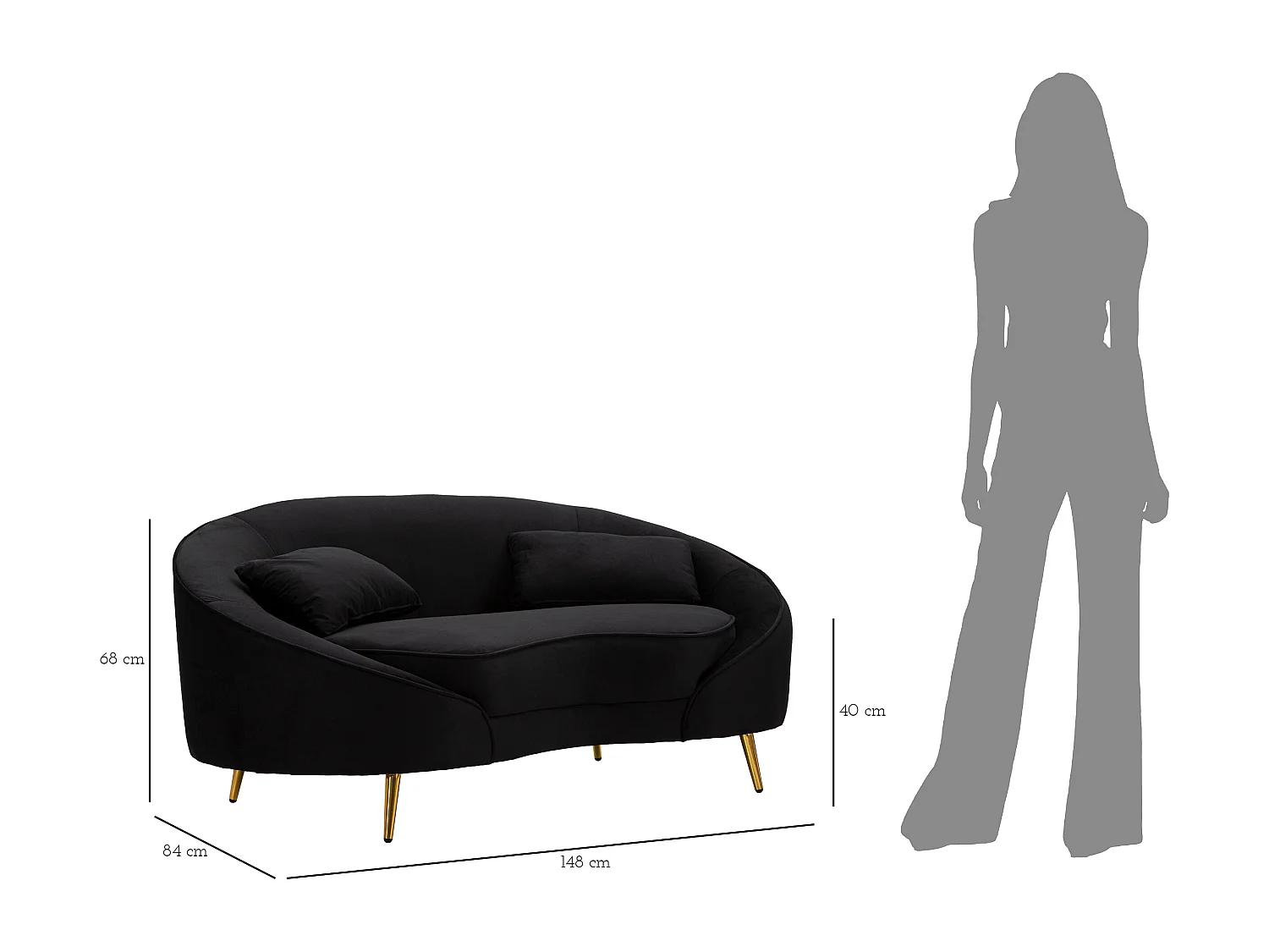 Canapé 2 Places en Tissu "Oslo" 148cm Noir