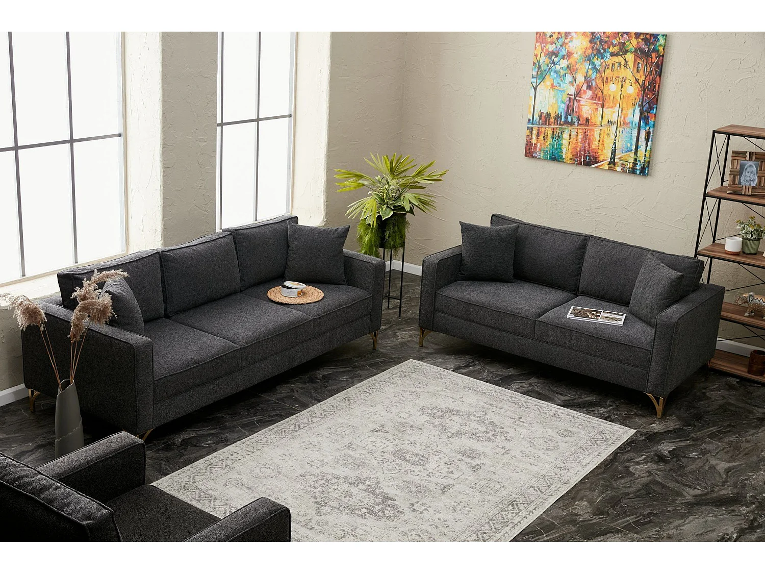 Sofá Altadena 383, Gris, 222x91x83cm, Tapiz, Patas: Metal