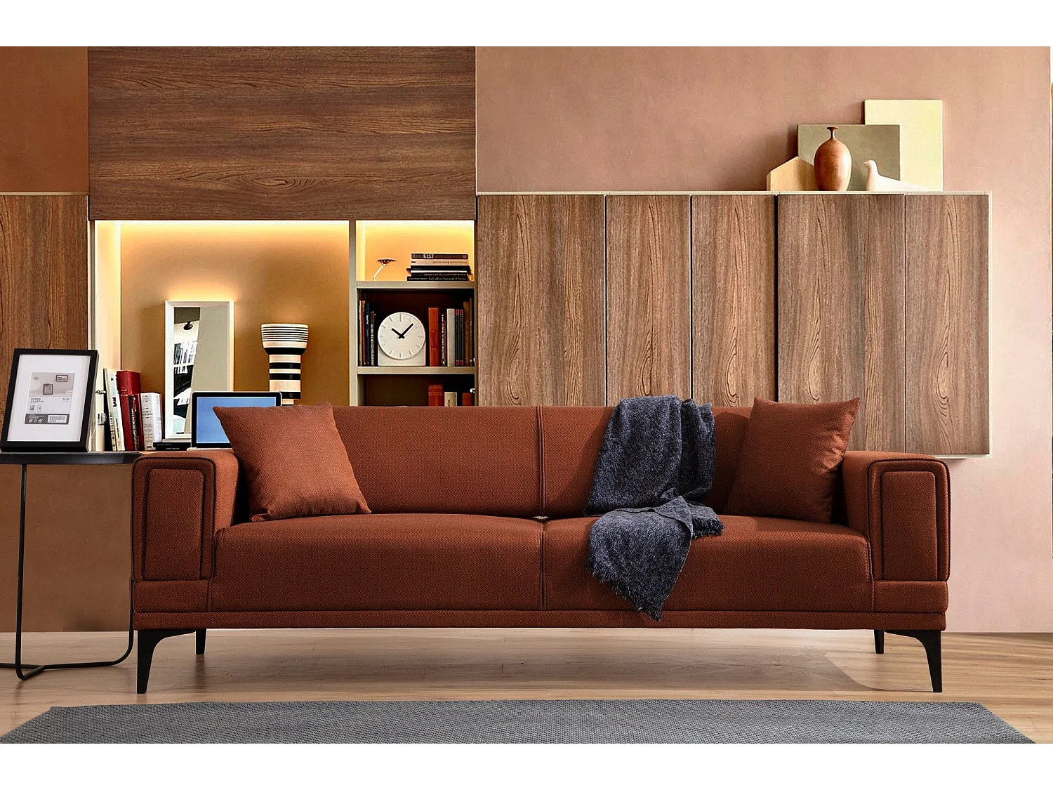 Canapé 3 places convertible Vertice Tissu toile Rouge brique