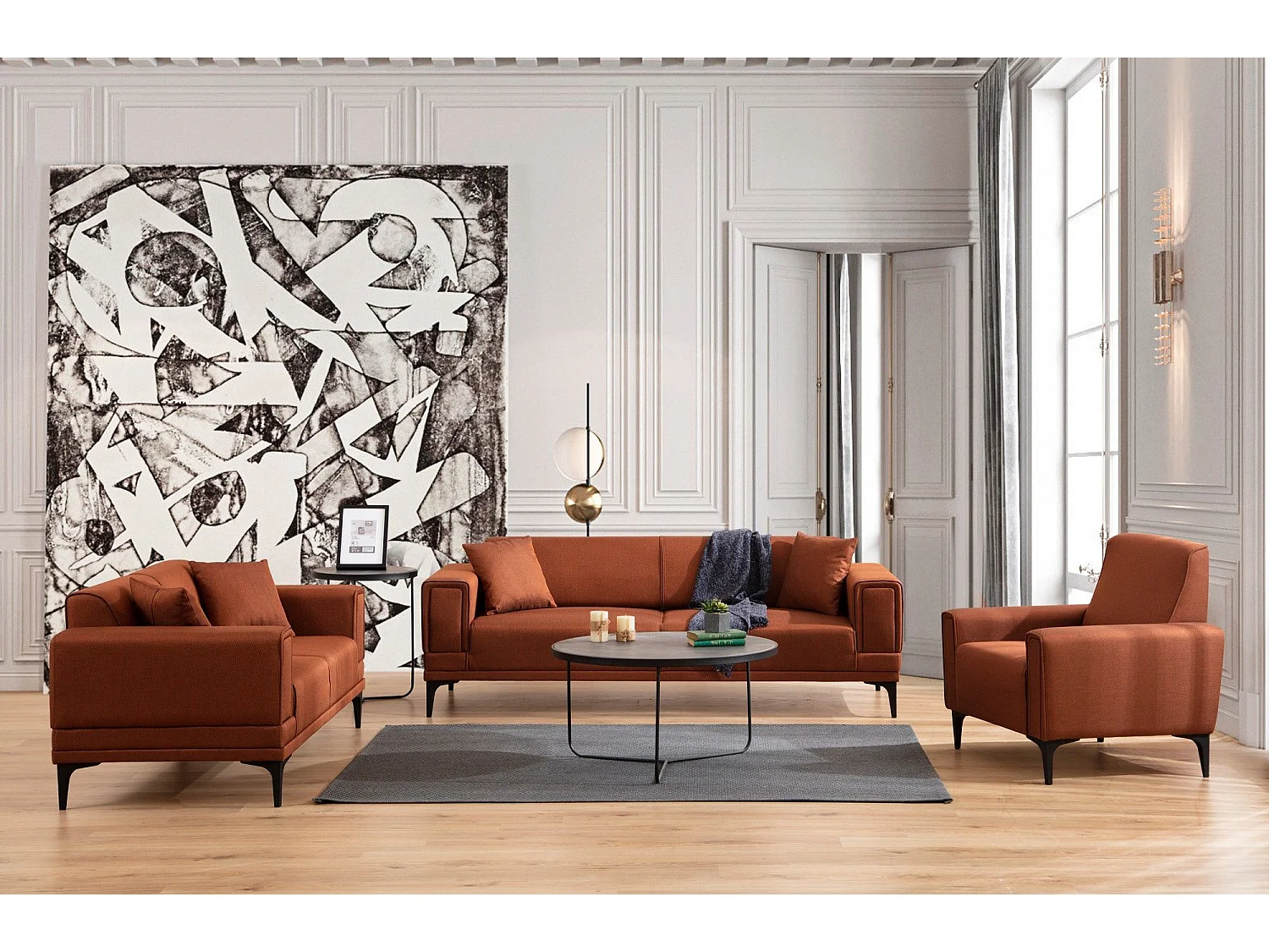 Canapé 3 places convertible Vertice Tissu toile Rouge brique