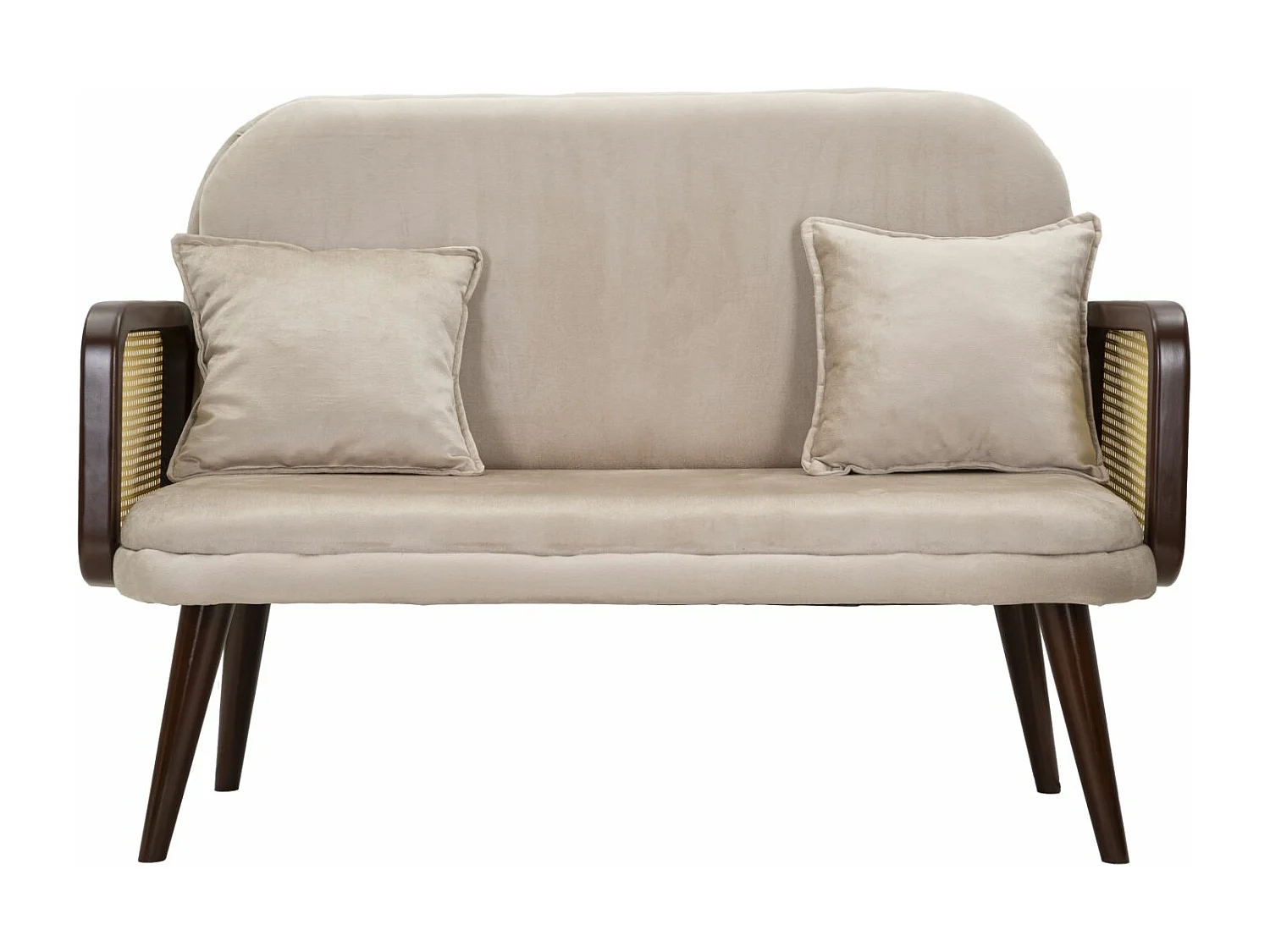 Canapé en tissu beige avec accoudoirs en bois cm 131x80x93