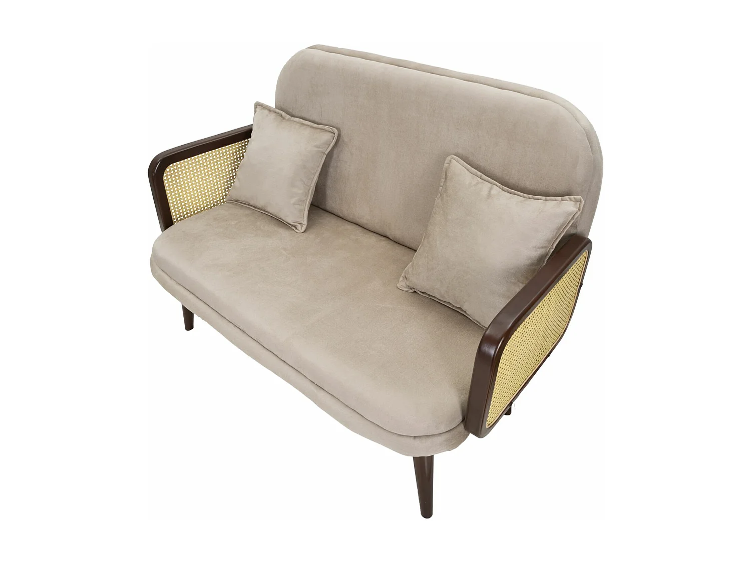 Canapé en tissu beige avec accoudoirs en bois cm 131x80x93