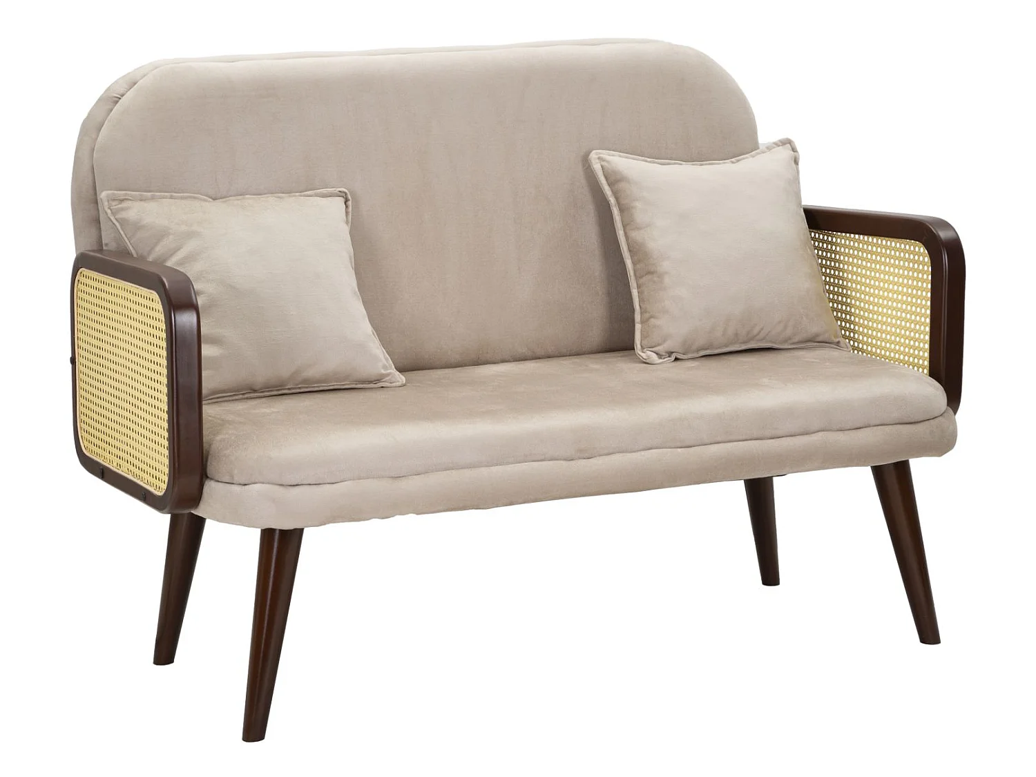 Sofa aus Stoff beige mit Armlehnen aus Holz 131x80x93 cm
