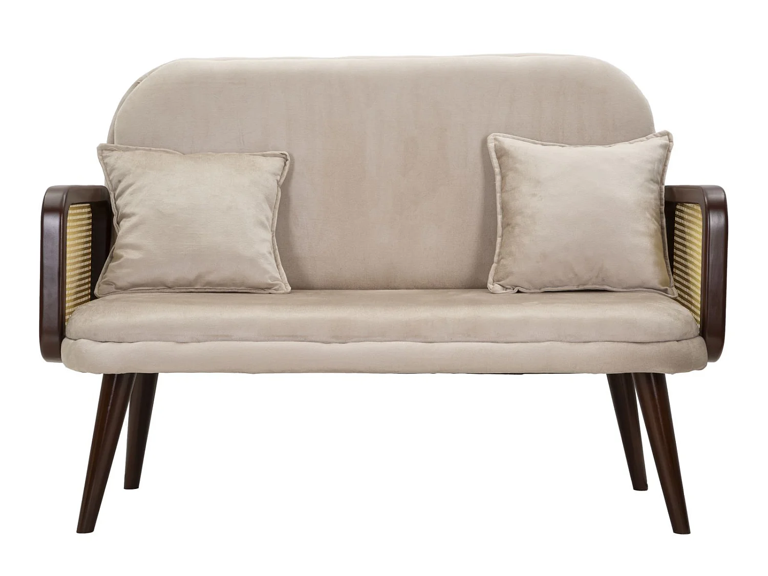 Sofa aus Stoff beige mit Armlehnen aus Holz 131x80x93 cm