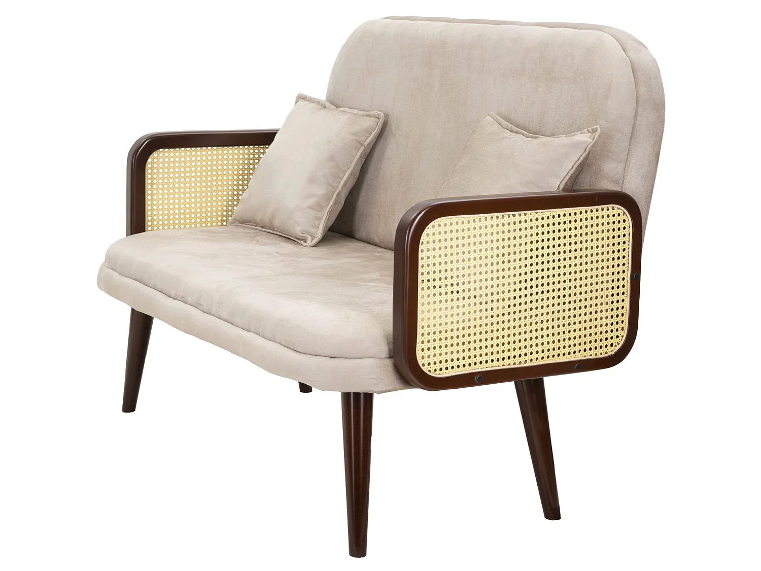 Sofa aus Stoff beige mit Armlehnen aus Holz 131x80x93 cm