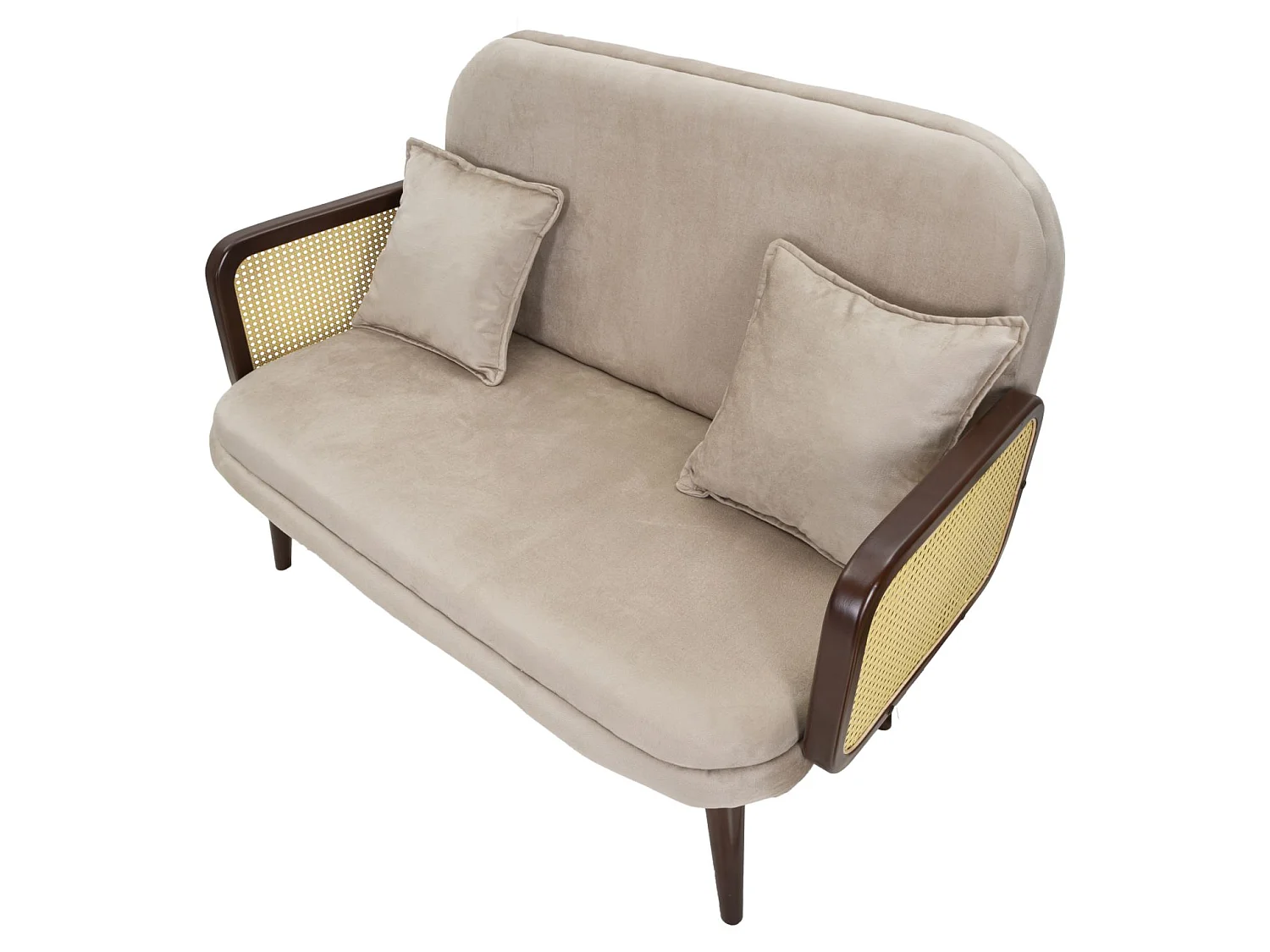 Sofa aus Stoff beige mit Armlehnen aus Holz 131x80x93 cm