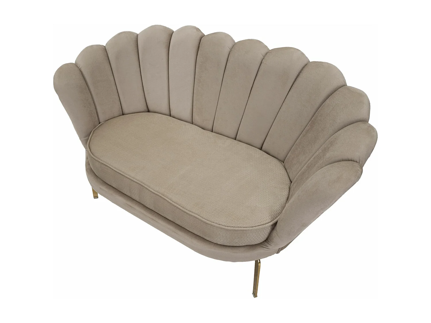 Canapé en tissu beige avec pieds dorés cm 136x76x78
